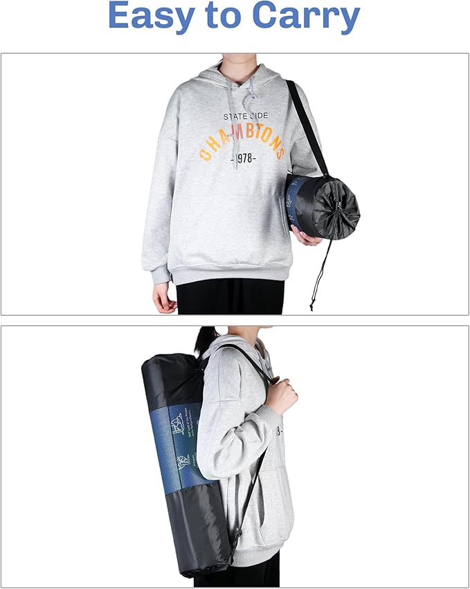 Instructional Travel Yoga Mat with 75 Poses & Exercises - Non-slip Exercise Mat for Home Workout, Includes Carrying Bag - Perfect for Beginners, 68"x24"x0.25"