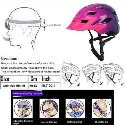 Kids Bike Helmet,Bavilk Kids Boys Girls Bike Helmets with LED Light Detachable Visor Children Youth Teen Multi-Sport for Skating Cycling Scooter Skateboard Adjustable & Lightweight 19.7"-22.4"