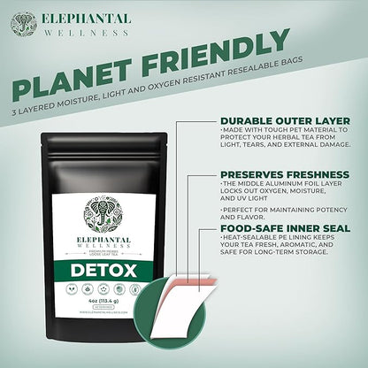 Elephantal Wellness Premium Detox Herbal Tea | Daily Liver, Kidney, Blood & Digestive Support with Turmeric, Milk Thistle, Dandelion & Burdock | Non-GMO, Handmade, Caffeine-Free Loose Leaf Blend - 4oz, 40 Servings