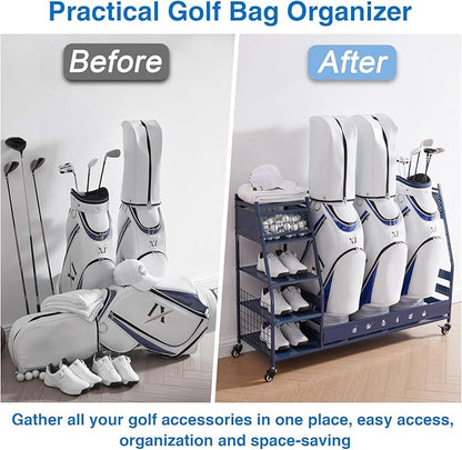 Lauren&Harold Golf Bag Organizer Garage Storage, Golf Storage Rack Stand Fits 2 Golf Bags, Golf Clubs and Other Golfing Equipment Accessories, Golf Organizer for Garage, Club, Shed, Basement