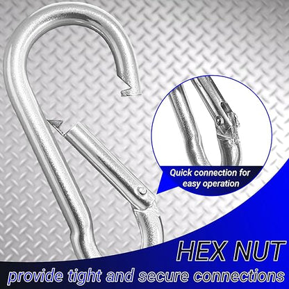 12 Pack Sliver Carabiner Clips, 2.36 Inch Heavy Duty Spring Snap Hooks - Small Locking Carabiners for Camping, Hiking, Hammocks, Swing Sets, Keychains, Fishing & Outdoor Gear