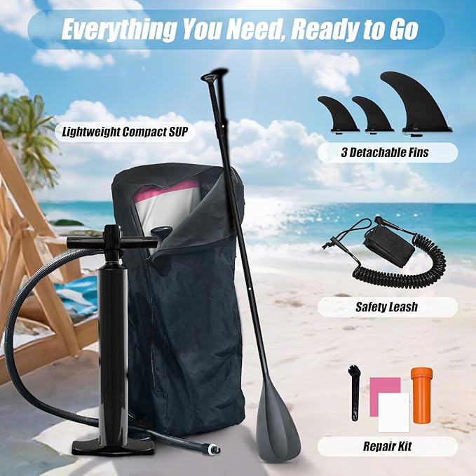 10' Inflatable Stand Up Paddle Board, Ultra-Light Wide Yoga Board for All Skill Levels with Premium SUP Paddleboard Accessories, 84L Waterproof Bag, Non-Slip Comfort Deck for Youth & Adults