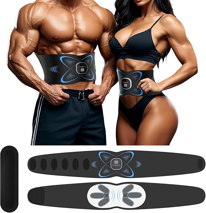FDA Cleared - Heated EMS Abs Stimulator Abdominal , Ab Stimulator Muscle Toner with Heat for Belly Fat loss, ab belt muscle stimullator for Stomach Smooth & Firming, Fitness Workout for Home/Gym Use