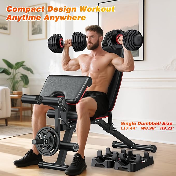 XDDIAS Adjustable Dumbbell Set of 2, 25/55/80LB Dumbbell Set-1Sec Adjustable Weights-5/10 in 1 Free Weights Dumbbells Set with Effortless Tray/No-Slip Handle-Compact Size for Women/Men at Home Gym