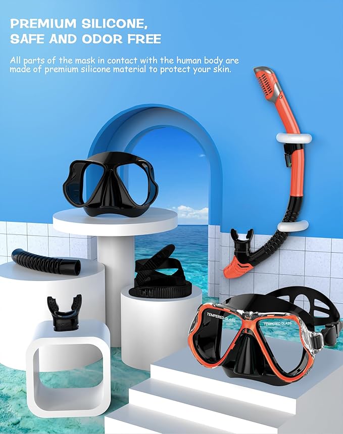 Greatever Dry Snorkel Set,Panoramic Wide View,Anti-Fog Scuba Diving Mask,Professional Snorkeling Gear