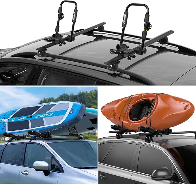Folding Kayak Roof Rack Premium J-Bar for Canoe Carrier SUP Paddle Surfboard Mount on Car SUV and Truck Crossbar (1 Pair)