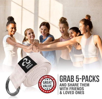 2-PACK or 5-PACK Yoga Exercise Adjustable Straps 8Ft | BONUS eBook | with Durable D-Ring For Pilates & Gym Workouts | Hold Poses, Stretch, Improve Flexibility & Maintain Balance