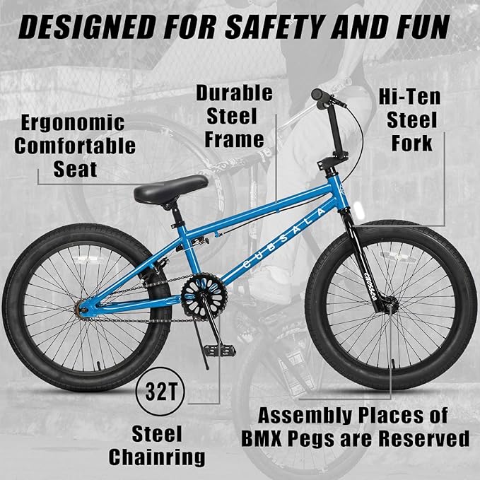 Freestyle BMX Bike, 18 20 Inch Kids Bicycle for 5-13 Years Old Kids and Beginner Level Rider, Multiple Colors