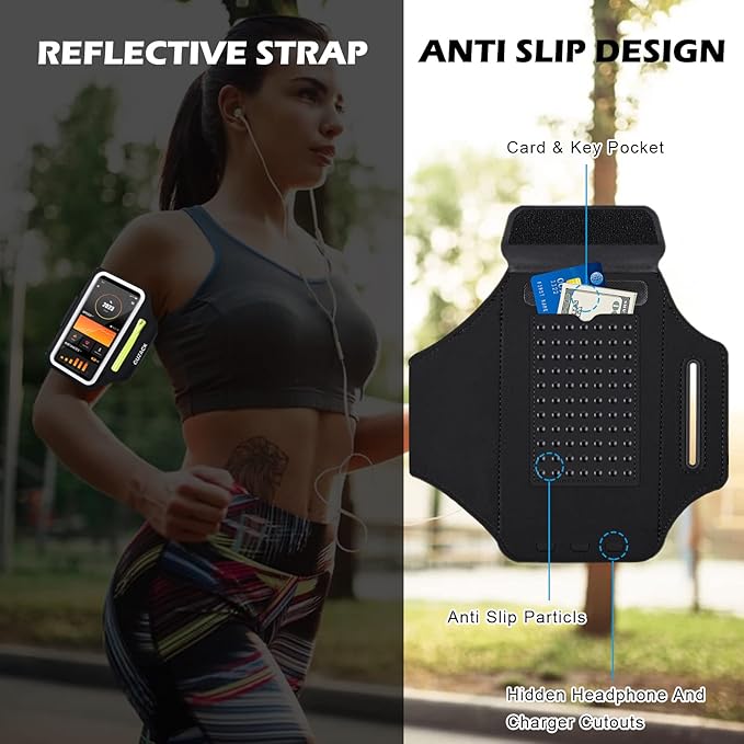 GUZACK Running Armband for iPhone 16 15 14 13 Pro Max, Galaxy S25 S24 S23 S22, with Card Slot & Key Pockets, Running Phone Holder, Fit Up to 6.9 Inches Phone - Size S (Smaller Arm 9-14 in)