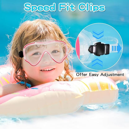 Kids Swim Goggles with Nose Cover, Snorkel Diving Mask Anti-Fog Anti-UV, Snorkeling Gear Swimming Goggles for Kids 3-14 2PCS