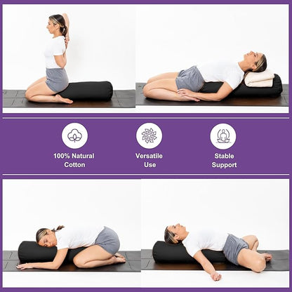Yogikuti Iyengar Yoga Bolster for Restorative Yoga and Meditation – Lightweight Cotton Support Pillow with Handle for Easy Carry, Versatile for Pose Modification, Balance, Back Relief, and Relaxation