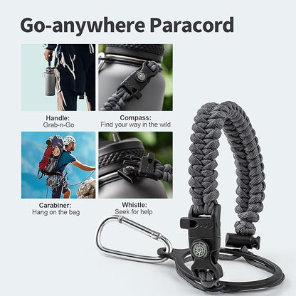 32 oz Insulated Water Bottle with Straw (Cold for 48 Hrs), Stainless Steel Triple Wall Vacuum Sports Water Jug, Leakproof Hydro Cup Flask with Paracord Handle & Straw Spout Lids & DIY Stickers