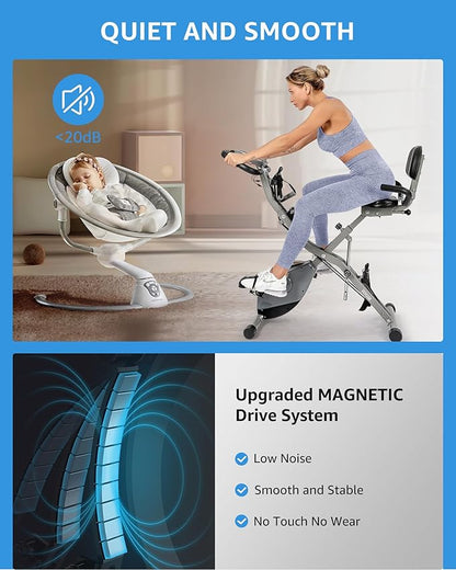 Foldable Exercise Bike Stationary Bikes for Home, 5 IN 1 Indoor Workout Bike, Cycling Bike with 16-Level Quiet Magnetic Resistance, 6.6 LBS Flywheel and 300LBS Capacity, 2025 Designed 817 X-bike