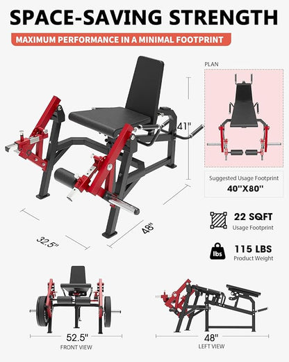 GMWD Leg Extension and Curl Machine, Single Leg Extension, Lying Leg Curl, Standing Leg Curl, Adjustable Leg Exercise Bench with Plate Loaded, Leg Machine Home Gym, Red