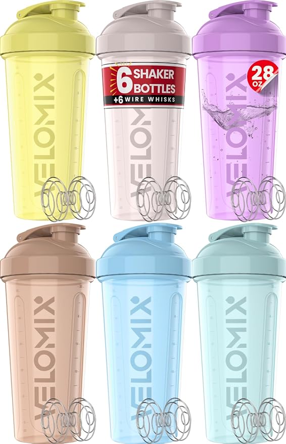 '-6 PACK- 28 oz Protein Shaker Bottle for Protein Mixes - 6x Wire Whisk | Leak Proof Shaker Cups for Protein Shakes | Protein Shaker Bottle Pack | Protein Shake Cup (Pastel Power Series)