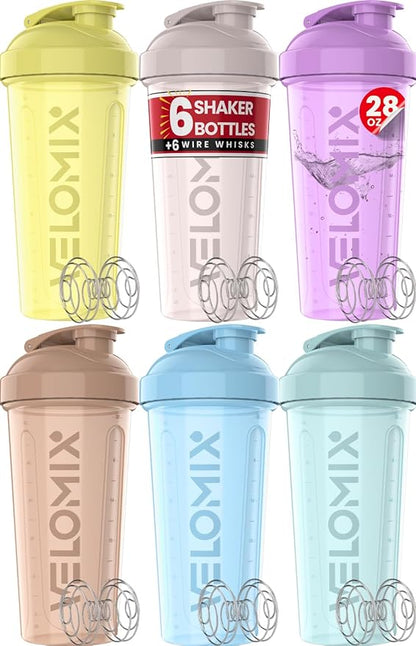'-6 PACK- 28 oz Protein Shaker Bottle for Protein Mixes - 6x Wire Whisk | Leak Proof Shaker Cups for Protein Shakes | Protein Shaker Bottle Pack | Protein Shake Cup (Pastel Power Series)