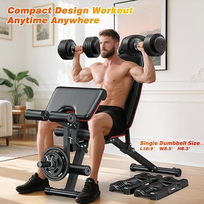 XDDIAS Adjustable Dumbbell Set of 2, 25/55/80LB Dumbbell Set-1Sec Adjustable Weights-5/10 in 1 Free Weights Dumbbells Set with Effortless Tray/No-Slip Handle-Compact Size for Women/Men at Home Gym