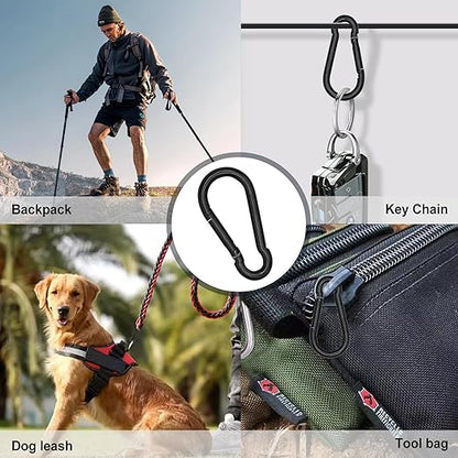 KINLINK 10 Pack Black Carabiner Clip, 2.75 inch Heavy Duty Spring Snap Hook, Small Caribeener Clips for Outdoor Camping, Swing Set, Hammock, Hiking Travel, Fishing, Quick Link Keychain
