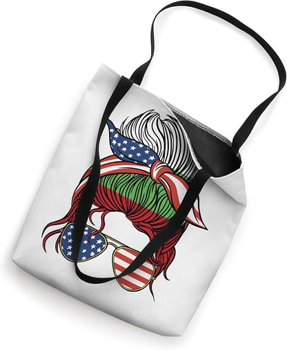 Half American Bulgarian Roots Bulgaria USA Messy Bun Women Tote Bag