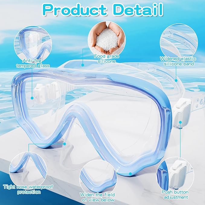 Kids Swim Goggles with Nose Cover, Snorkel Diving Mask Anti-Fog Anti-UV, Snorkeling Gear Swimming Goggles for Kids 3-14 2PCS