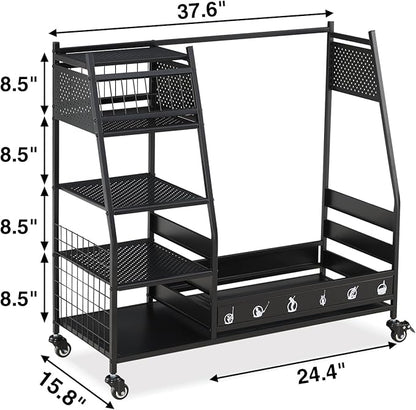 Lauren&Harold Golf Bag Organizer Garage Storage, Golf Storage Rack Stand Fits 2 Golf Bags, Golf Clubs and Other Golfing Equipment Accessories, Golf Organizer for Garage, Club, Shed, Basement
