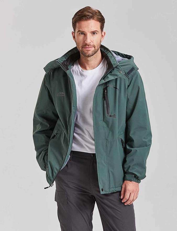 ELLSWOS Men's Waterproof Ski Jacket Winter Snow Coat Warm Hooded Raincoat Windproof Windbreakers