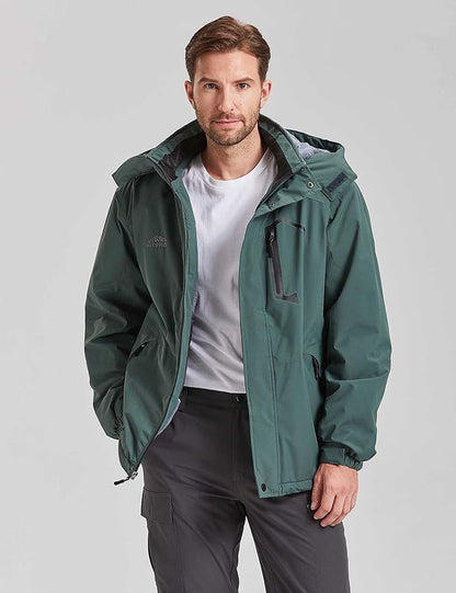 ELLSWOS Men's Waterproof Ski Jacket Winter Snow Coat Warm Hooded Raincoat Windproof Windbreakers