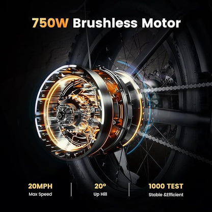 Electric Bike for Adults,Peak 1000W/1500W Motor,20/28MPH 55-150Mile ebikes for Adults with 10.4AH/13AH/26AH Battery,20" Fat Tire Electric Dirt Bike Commuting Off Road Ebike, UL2849