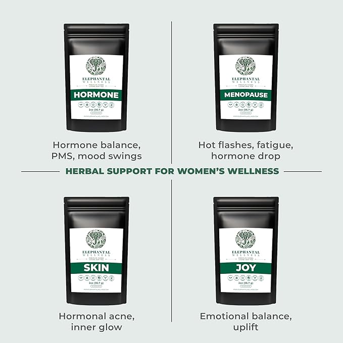 Elephantal Wellness Premium Hormone Herbal Tea | PCOS, Hormonal Balance & Mood Support with Chaste Berry, Shatavari, Dong Quai & Black Cohosh | Handmade, Non-GMO, Caffeine-Free Loose Leaf Blend – 4oz Loose Leaf, 40 Servings