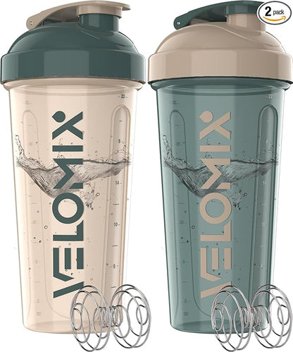 '-2 Pack- 28 oz Protein Shaker Bottles for Protein Mixes - 2x Wire Whisk | Leak Proof Shaker Cups for Protein Shakes | Protein Shaker Bottle Pack | Shakers for Protein Shakes-Blue&Beige