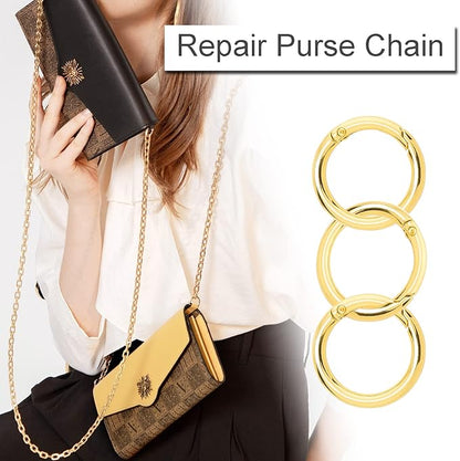 10 Pack 1 Inch Gold Spring O Rings, Metal Keychain Ring Round Carabiner Clips for Replacement Purse Ring Hardware, Keyrings Buckles, Paracord Keychain Lanyard, Home Car Keyrings Attachment