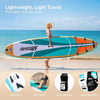 Inflatable Stand Up Paddle Board: Uboway Inflatable Kayak Paddle Board with Premium SUP Accessories, Non-Slip Comfort Deck with Backpack, Bonus Dry Bag & Hand Pump, Sup Board for Yoga Fishing Surf