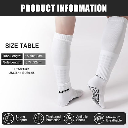2 Set Grip Soccer Socks and Shin Guard Sleeves Non Slip Soccer Sleeve Socks for Men Women