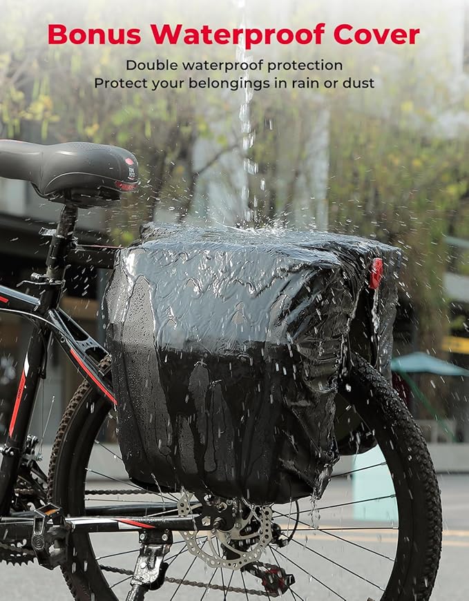 KEMIMOTO Bike Bag Panniers with Rain Cover, 34L Waterproof Bicycle Saddle Bag for Rear Rack Mountain Biking Bags Storage, Ebike Accessories for Commuter Grocery Shopping Travel Carrier, Green