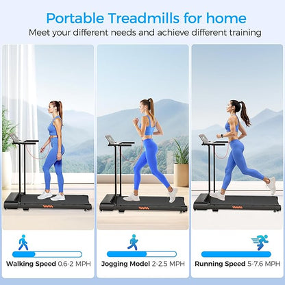 Treadmill with Handle, Treadmills for Home Samll Space, 3.0HP Portable Walking Pad with Handle, Walking Pad Treadmill with 320 LBS Capacity, Electric Compact Treadmills, Lightweight Walking Pad