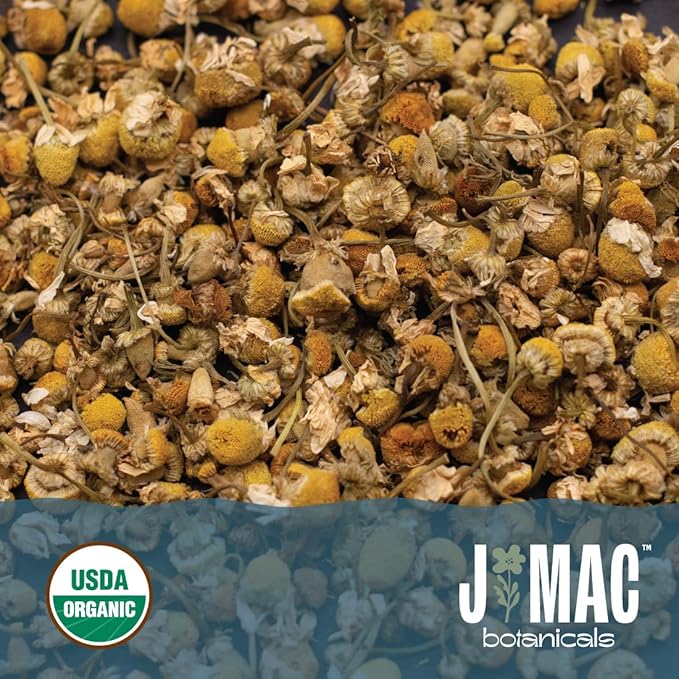 J Mac Botanicals, Organic Chamomile Flowers (1 pound), Certified USDA Organic. Whole Dried Chamomile Flower, Loose Leaf Tea