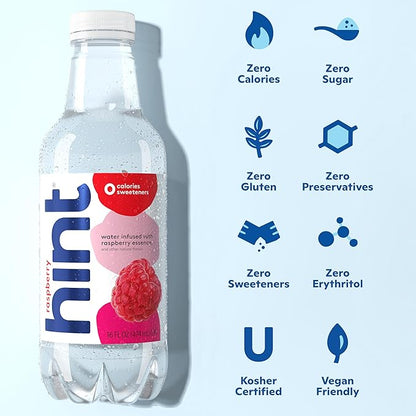 Hint Fruit-Infused Bottled Water, Raspberry - Sugar Free Flavored Water with Zero Calories, Naturally Flavored, and No Artificial Sweeteners - 16 Fl Oz (Pack of 12)