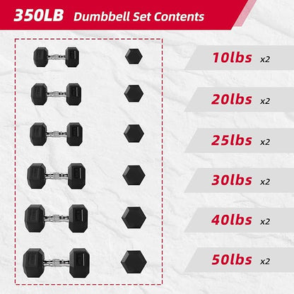 350/450/550 lbs Hex Weight Dumbbell Sets with Rack 5-50 lbs Hand Weights for Strength Training for Home Gyms Men Women Rubber Iron Rubber Coated Exercise & Fitness Muscle
