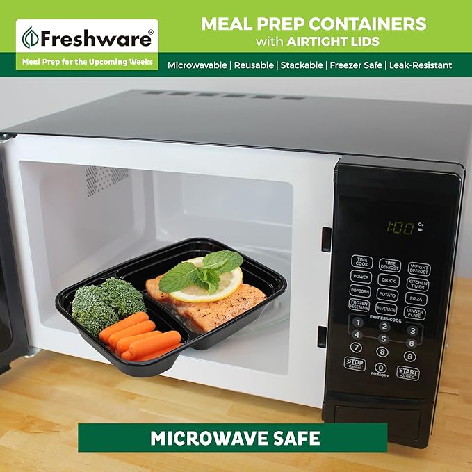 Freshware Meal Prep Containers [50 Count ] 2 Compartment with Lids, Food Storage Containers, Bento Box, BPA Free, Stackable, Microwave/Dishwasher/Freezer Safe (28 oz)