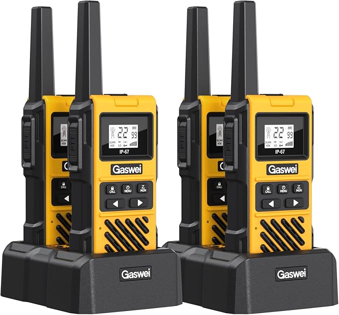 G1pro IP67 Waterproof Floating Walkie Talkies Long Range for Adults,Heavy Duty Two Way Radio with Double Watch,FM Radio,VOX,USB-C,SOS & NOAA Weather Alerts,Rechargeable Lithium Battery(4 Pack)