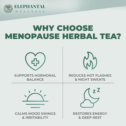 Elephantal Wellness Premium Menopause Herbal Tea | Hormonal Balance & Hot Flash Support with Chaste Berry, Red Clover, Black Cohosh & Valerian | Handmade, Caffeine-Free, Non-GMO Loose Leaf Blend | 2oz, 20 Servings
