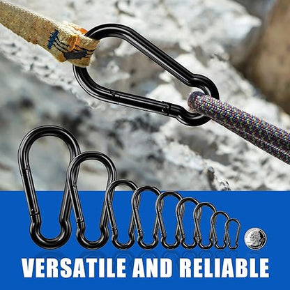 KINLINK 25 Pack Black Carabiner Clip, 1.97 inch Heavy Duty Spring Snap Hook, Small Caribeener Clips for Outdoor Camping, Swing Set, Hammock, Hiking Travel, Fishing, Quick Link Keychain