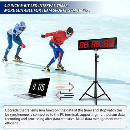 Fitness Timer with Stopwatch Button, Suitable for School/exam/Home Exercise/Gym/Gym SMAHEAT Electronic Fitness Timer (4.0 inch six bit All red PC Transmission Model)