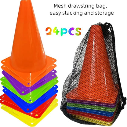 24 Pcs 7 Inch Plastic Traffic Cones, Basketball Football Drills, Skating, Sport Training Agility Markers, Indoor Outdoor Games, Multicolor