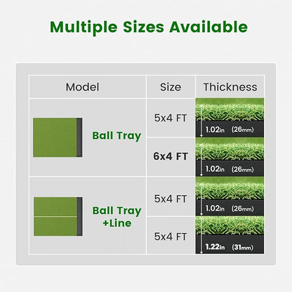 Golf Hitting Mat with Ball Tray, 5x4 & 6x4 ft, 26mm/31mm Thick, Standard & Alignment Line Options, Premium Golf Practice Mat for Indoor Outdoor Swing & Chipping