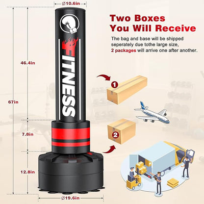 Freestanding Punching Bag for Adults - Heavy Boxing Bag with 12oz Boxing Gloves and Wristband for MMA, Kickboxing, Home Gym Training