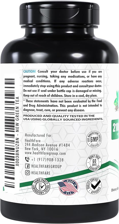 EGCG Green Tea Extract Supplement, 2100mg | 200 Capsules | Standardized 50% EGCG, 98% Polyphenols | 80% Catechins | Non-GMO | Gluten-Free