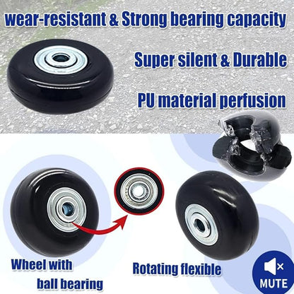 45mm 4PCS Luggage Replacement Wheels & Hacksaw for Trolley Case Bags; Inline, Swivel, Rubber & Roller Bearings Repair Kits with Axles