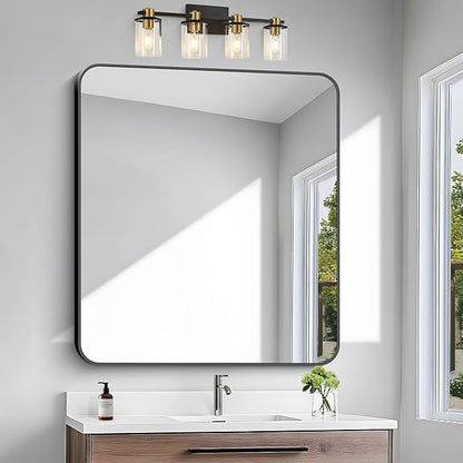 36x40 inch Bathroom Mirror,Black Rectangle Mirror,Wall Mounted Bathroom Frame Vanity Mirror with Round Corner for Bedroom Living Room,Entryway Hangs Horizontal or Vertical
