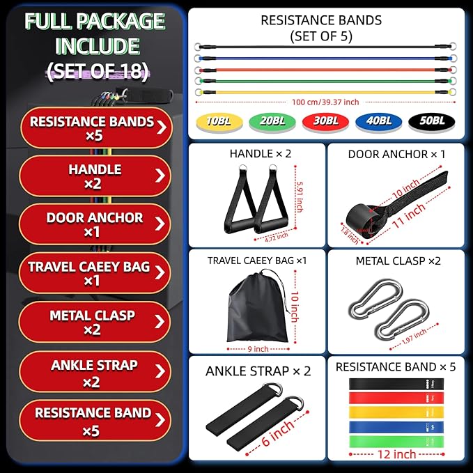 Exercise Bands Resistance Bands Set,Resistance Bands for Physical Therapy,Exercise Bands with Handles,Workout Bands Resistance for Women & Men(150 LBS)